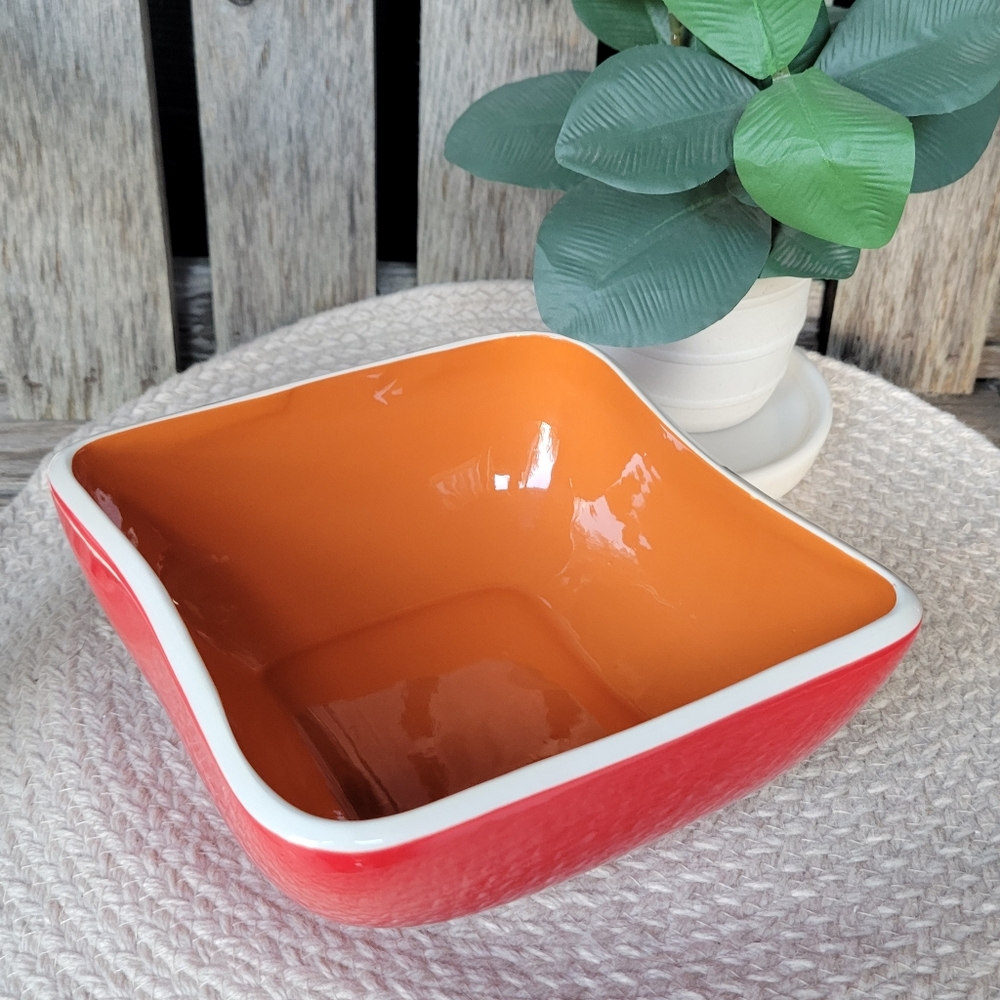Random Acts of Summer handpainted red & orange ceramic square Bowl